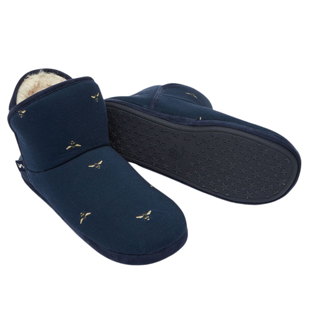 Womens Joules Womens Cabin Faux Fur Lined Slippers in Navy Bee