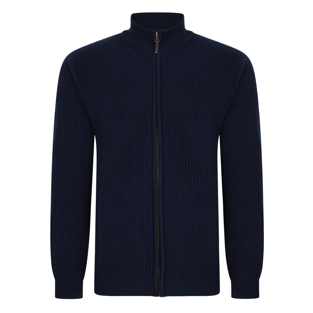 Mens Peter Gribby Lambswool Rib Zipper Jacket in Navy
