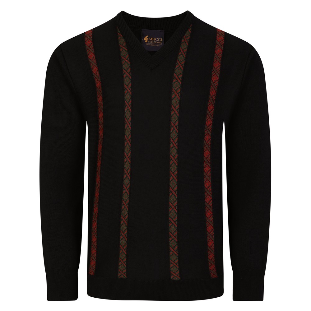 Mens Gabicci Seasonal Long Sleeve Pattern Front Knit V Neck. in Black