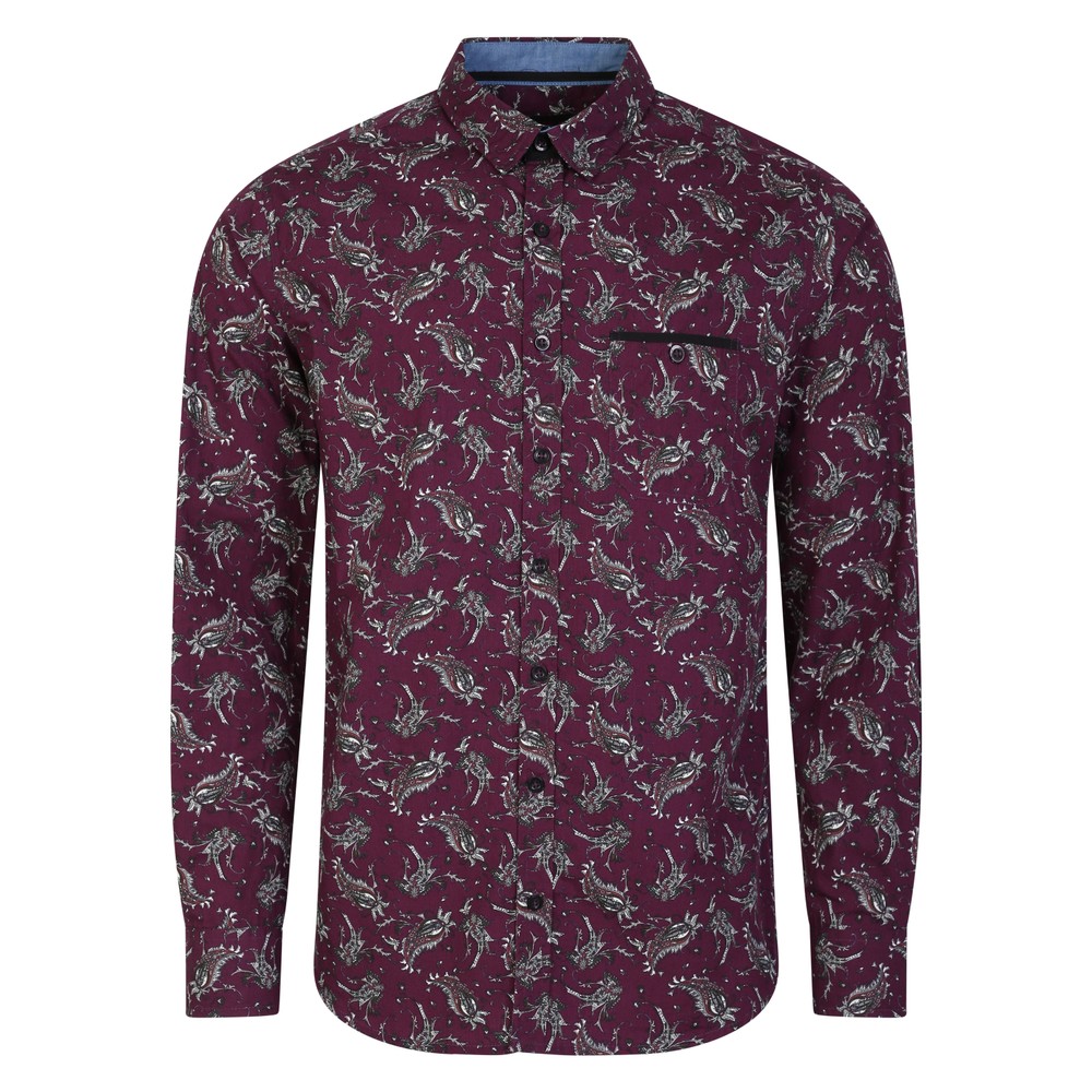 Paisley Print Long Sleeve Shirt Wine