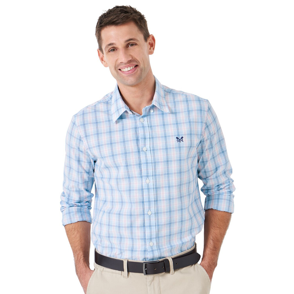 Crew Clothing Long Sleeved Poplin Check Shirt Blue Decco