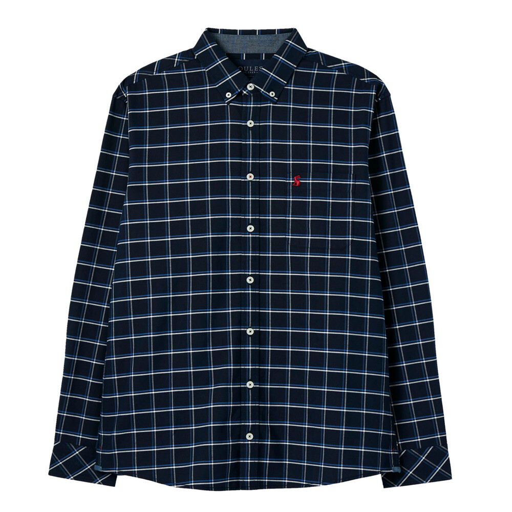 Mens Welfod Classic Long Sleeve Classic Fit Check Shirt Navy Blue Check
