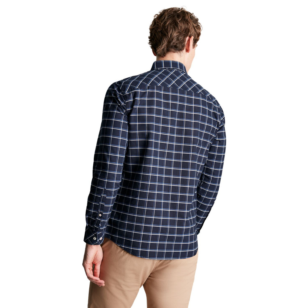 Mens Welfod Classic Long Sleeve Classic Fit Check Shirt Navy Blue Check