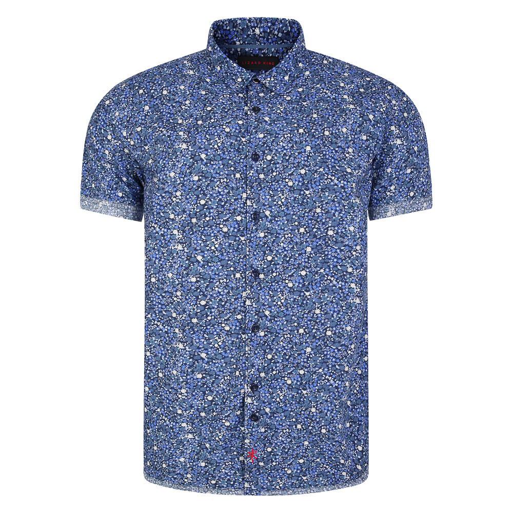 Floral Print Short Sleeve Shirt Indigo