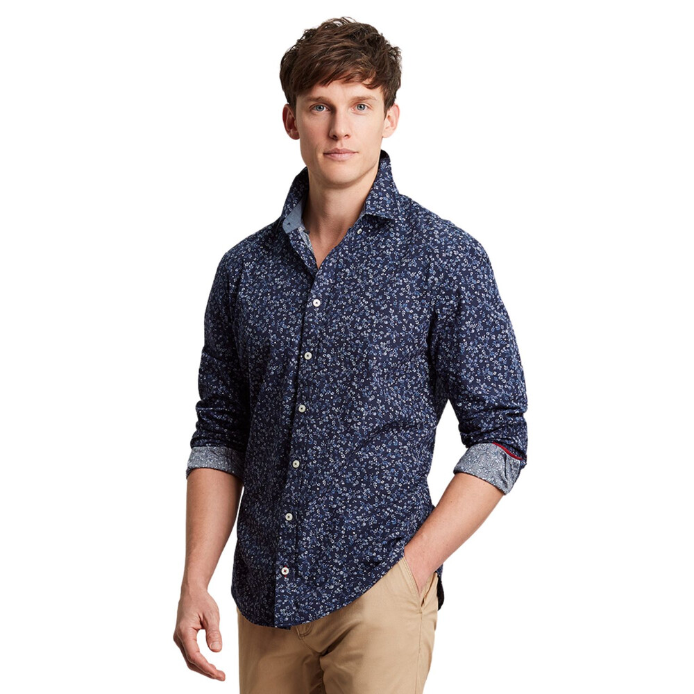 Mens Invitation Long Sleeve Classic Fit Printed Shirt Navy Ditsy