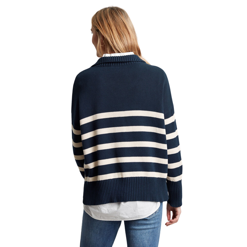 Womens Joules Women Adrienne Cotton Collared Jumper in Navy Cream Stripe