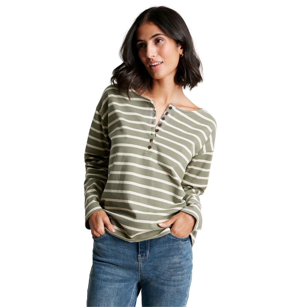 Womens Joules Womens Olive null Long Sleeve Henley Top in Green Cream