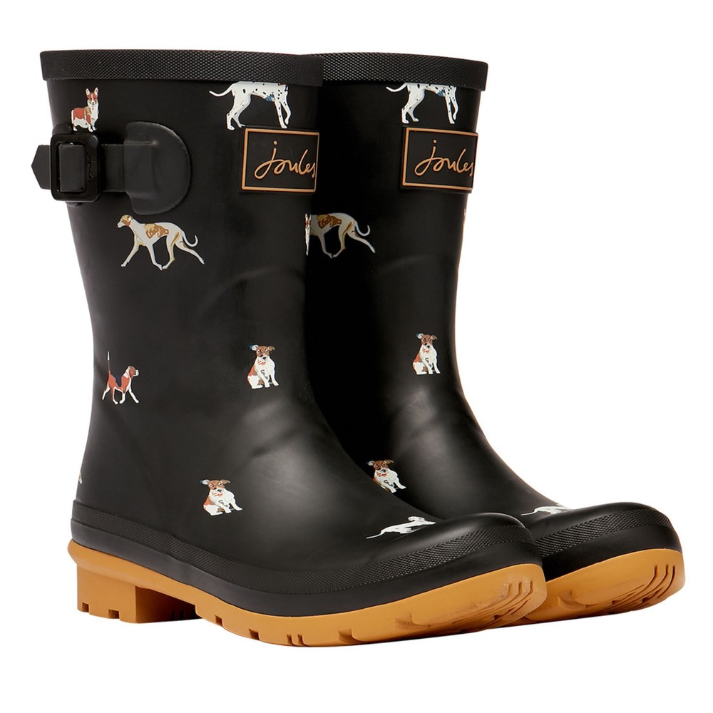Womens Joules Womens Molly Printed Wellies in Black Dog