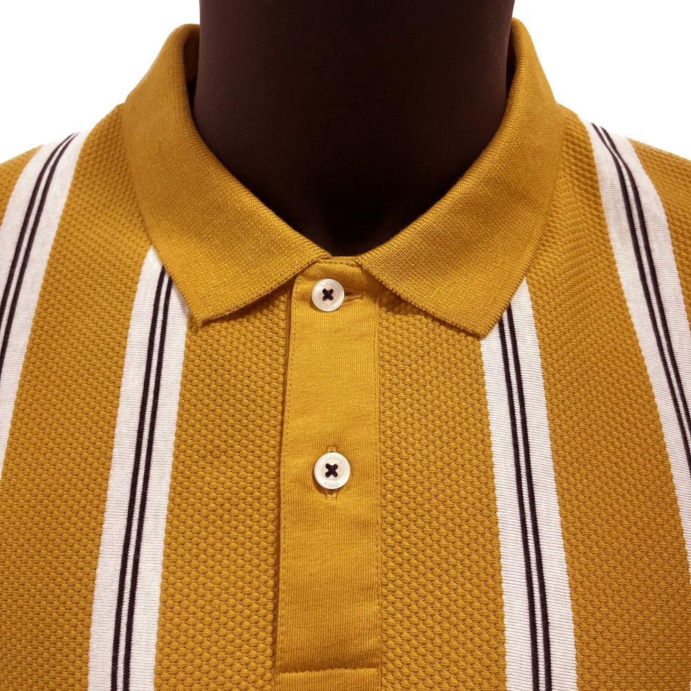 Vertical Stripe Bubble Polo Shirt Gold