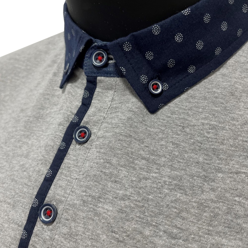 Button Down Printed Collar Polo Shirt Silver