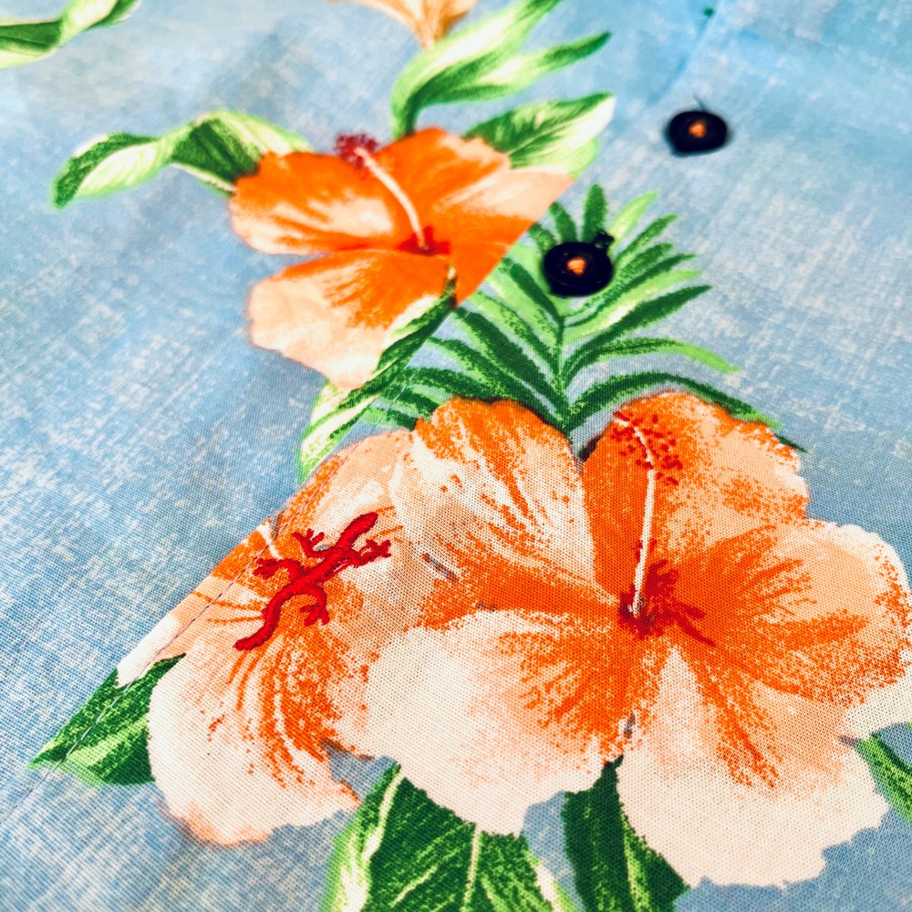 Hibiscus Print Short Sleeve Shirt Sky Blue
