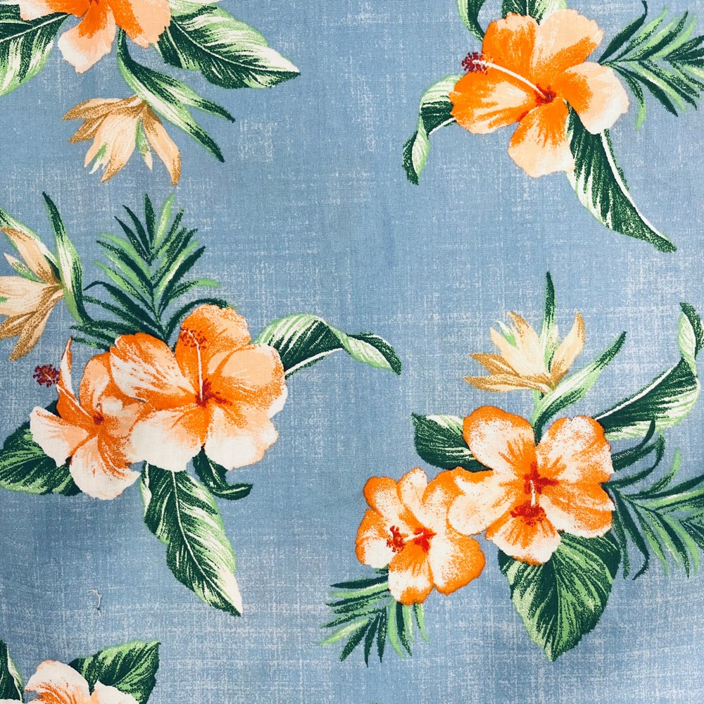 Hibiscus Print Short Sleeve Shirt Sky Blue