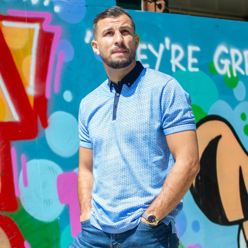 Hexagonal Jacquard Polo Shirt Ocean