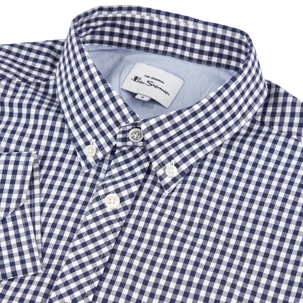 Signature Long Sleeve Mod Fit Gingham Shirt Dark Blue