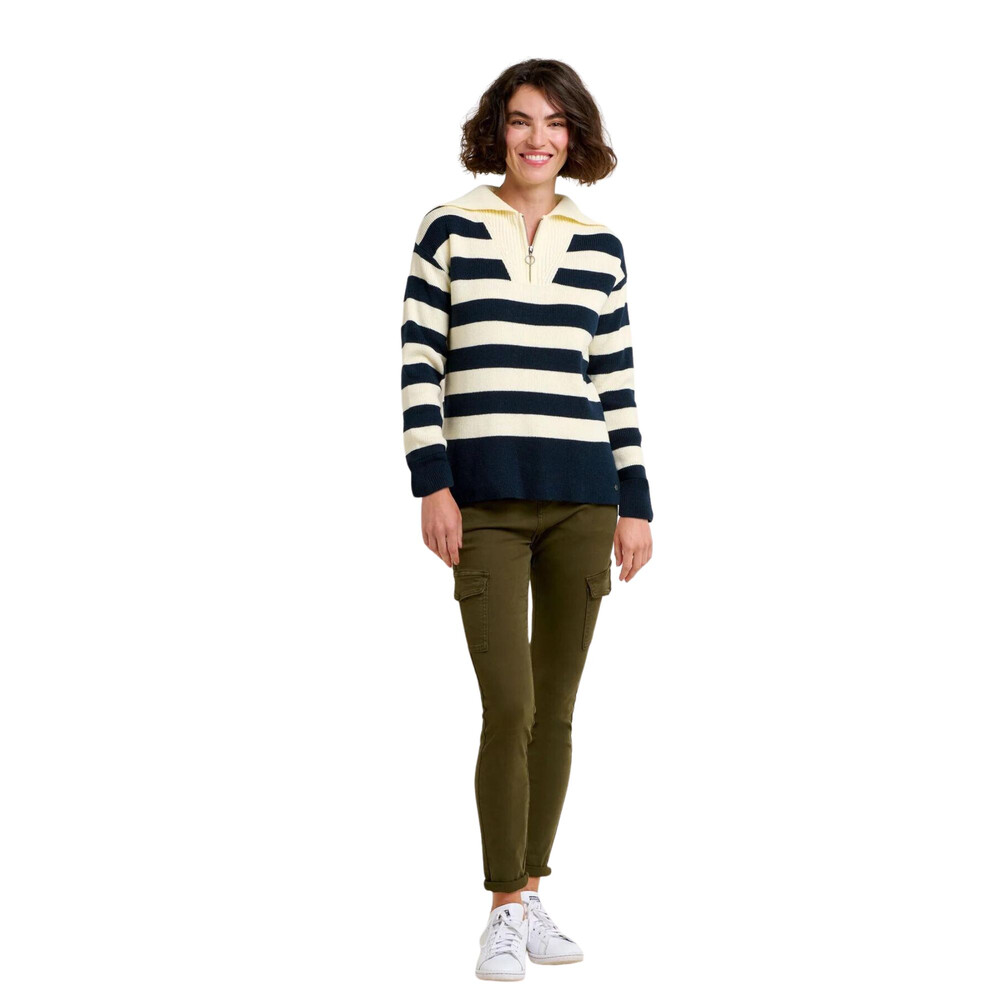 Womens Stripe Collar Zip Knitted Jumper Navy