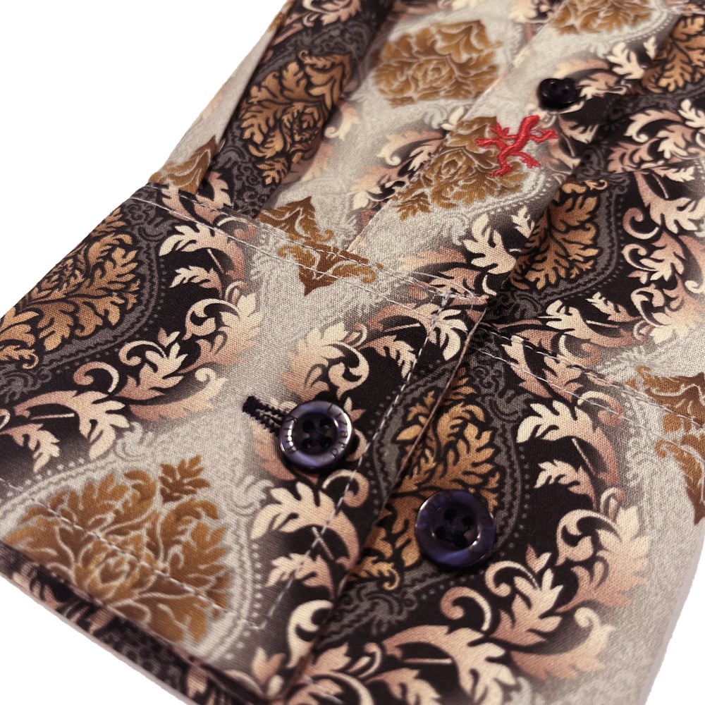 Lotus Print Long Sleeve Shirt Charcoal