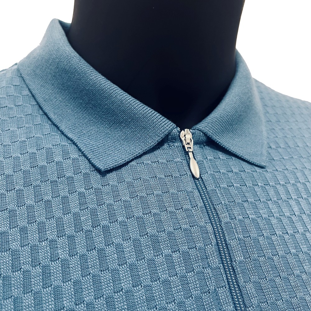 Textured Polo Zipper Blue