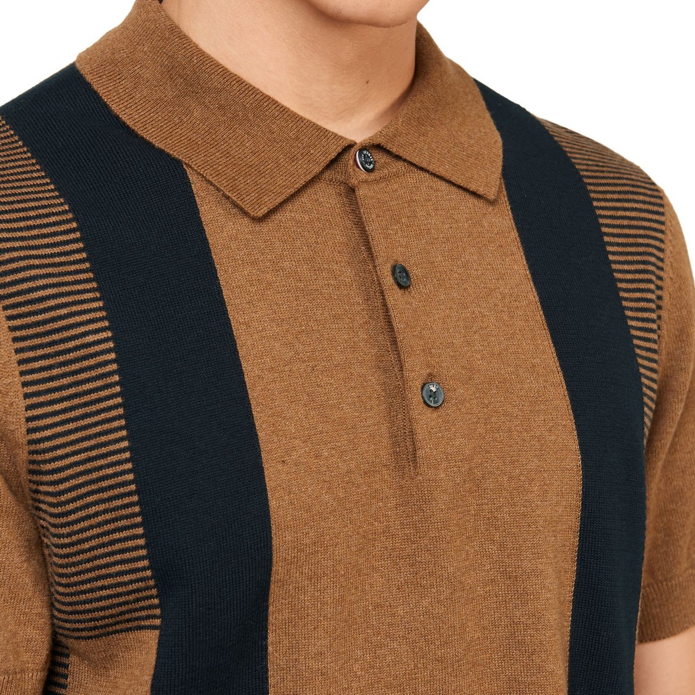 Intarsia Stripe Polo Shirt Ginger