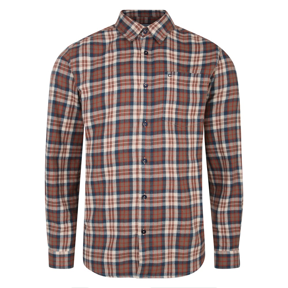 Long Sleeve Plaid Check Shirt Taupe
