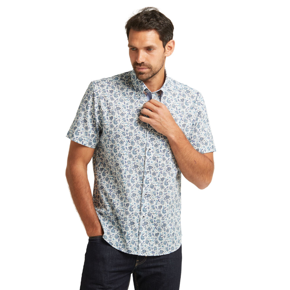 Short Sleeve Floral Pattern Shirt White