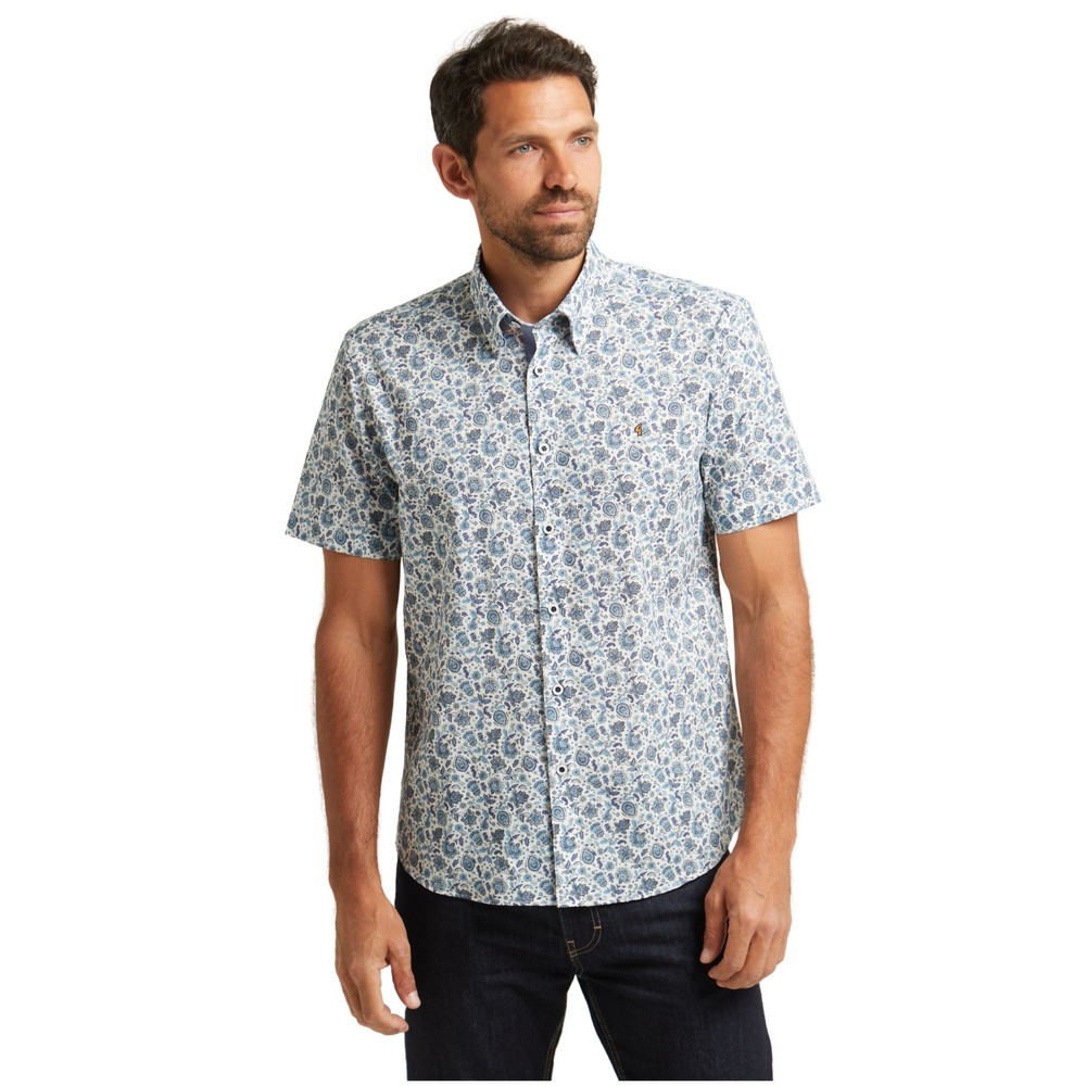 Short Sleeve Floral Pattern Shirt White