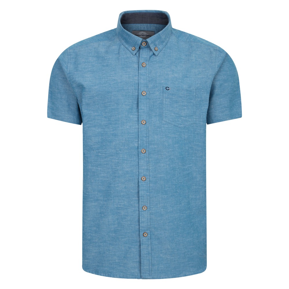 Short Sleeve Linen Rich Shirt Aqua