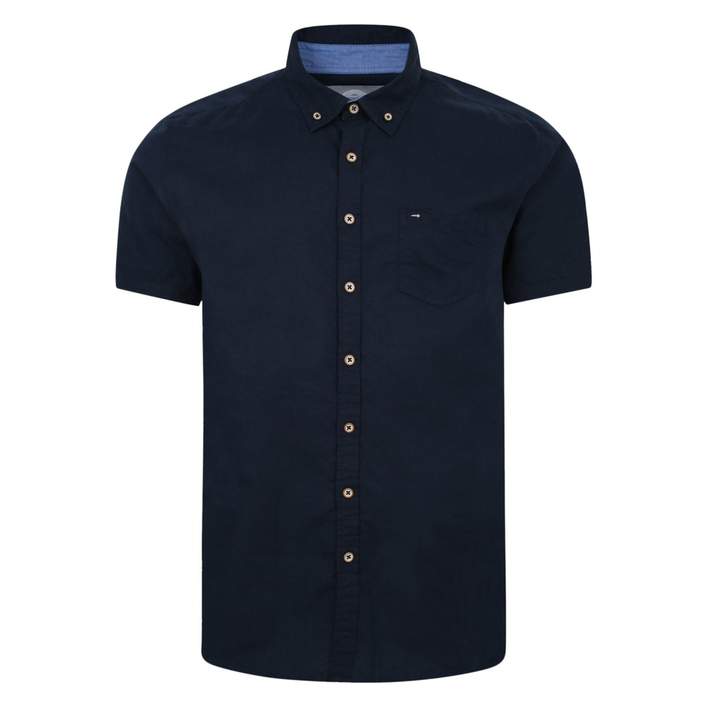 Short Sleeve Linen Rich Shirt Navy