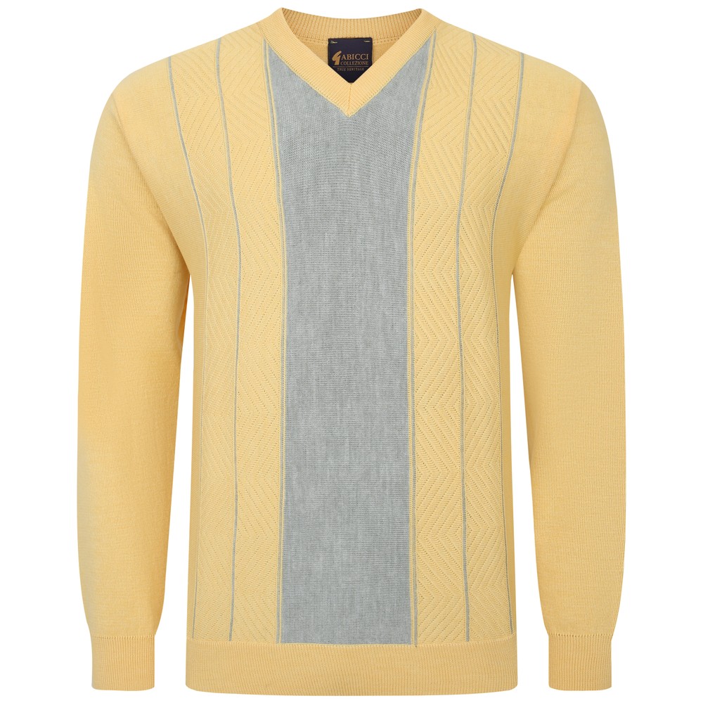 Long Sleeve Pattern Front V Neck Jumper Sunbeam