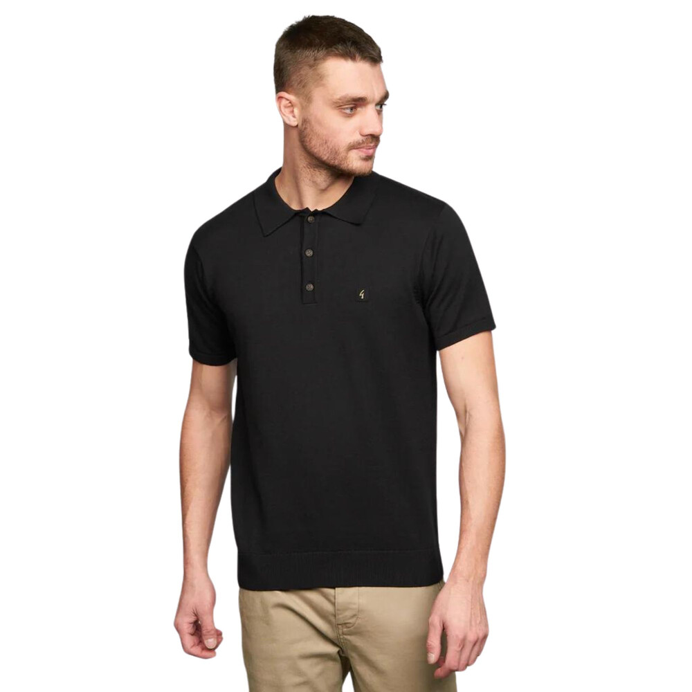 Mens Jackson Three button Knitted Short Sleeve Polo Shirt Black