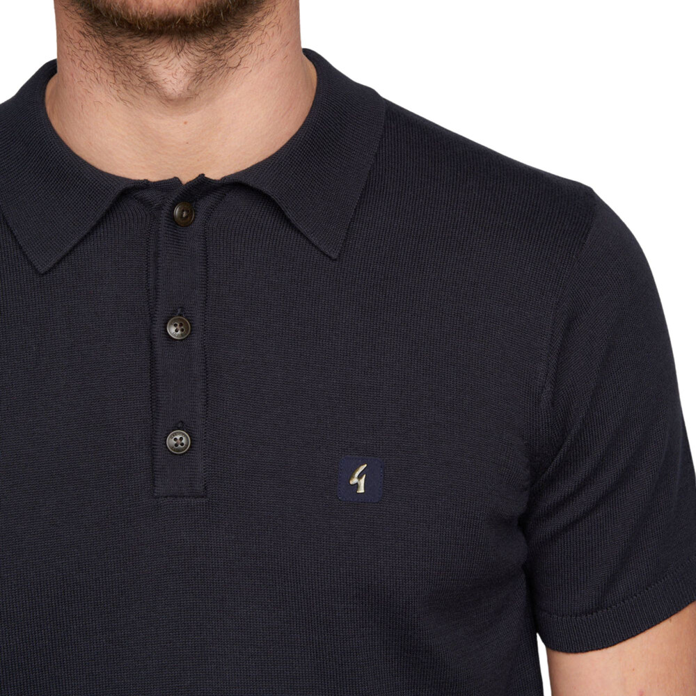 Mens Jackson Three button Knitted Short Sleeve Polo Shirt Navy