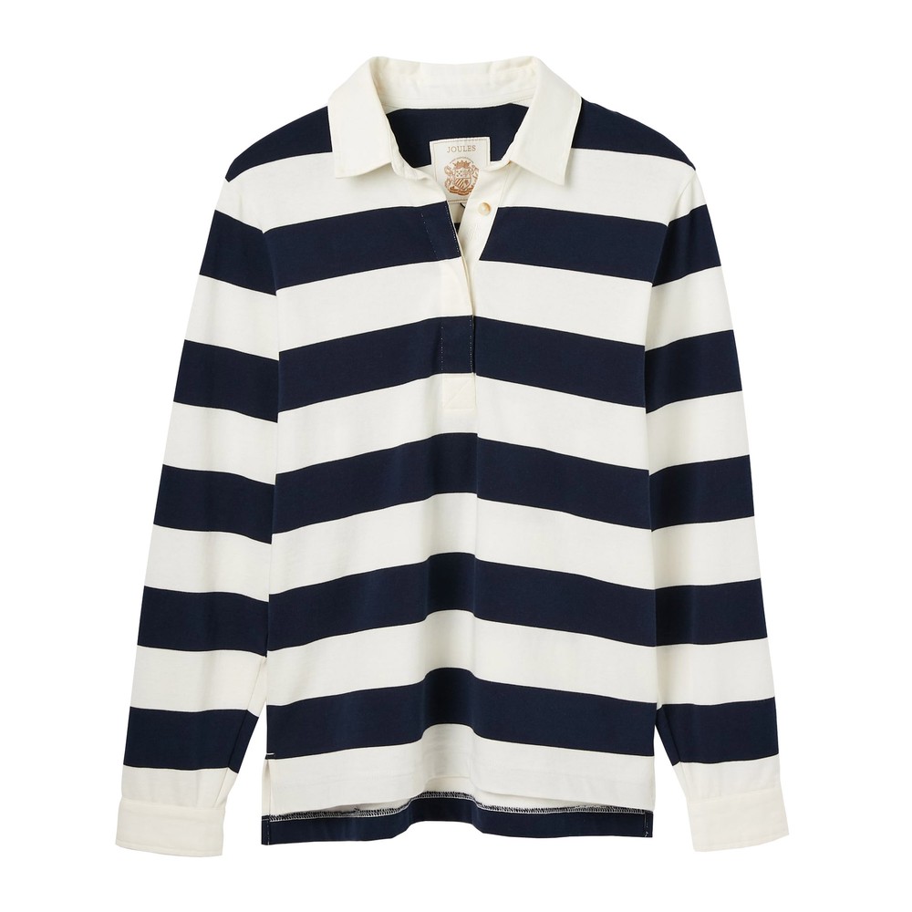 Womens Joules Womens Falmouth Rugby Shirt in Cream Navy Stripe