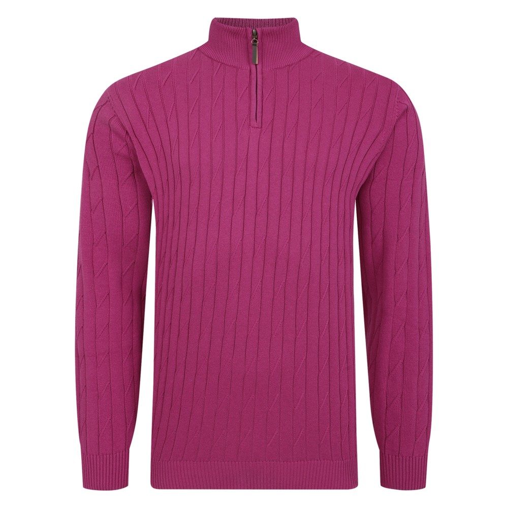 Quarter Zip Cable Fully Fashioned Jumper Raspberry