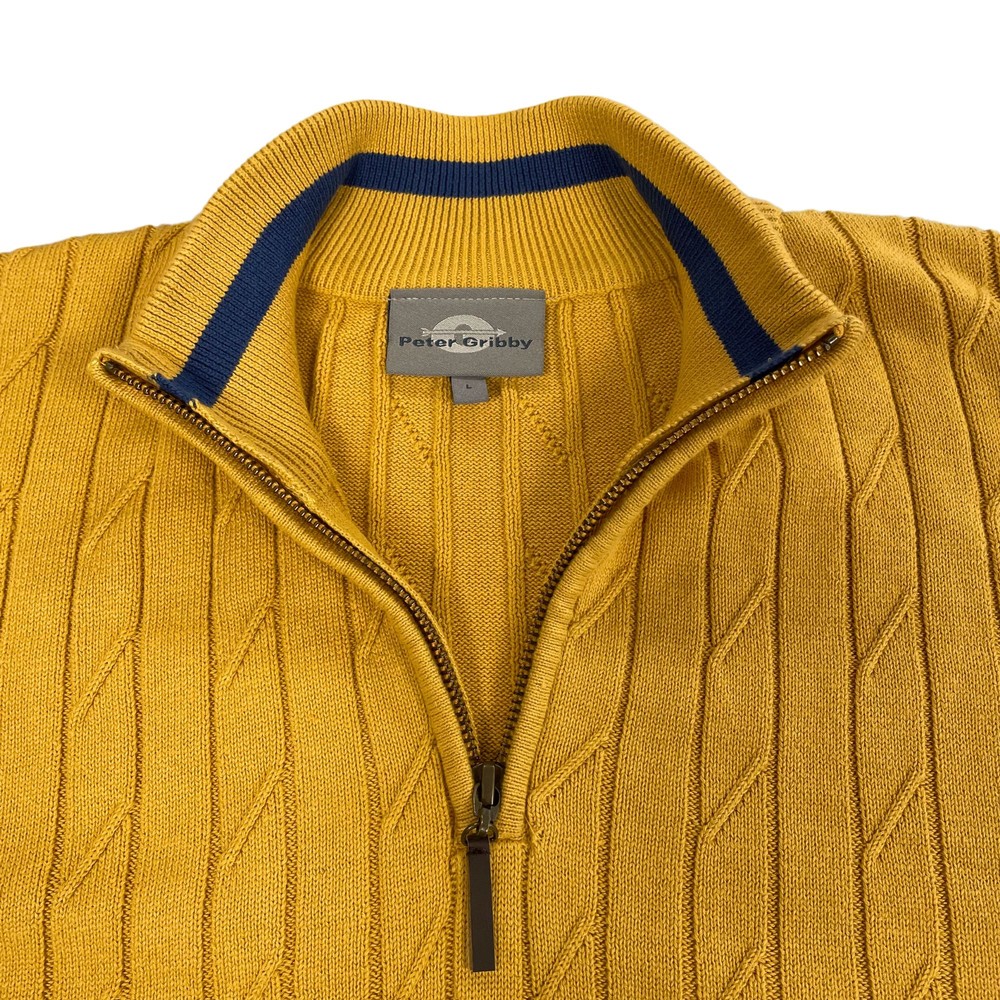 Quarter Zip Cable Fully Fashioned Jumper Gold