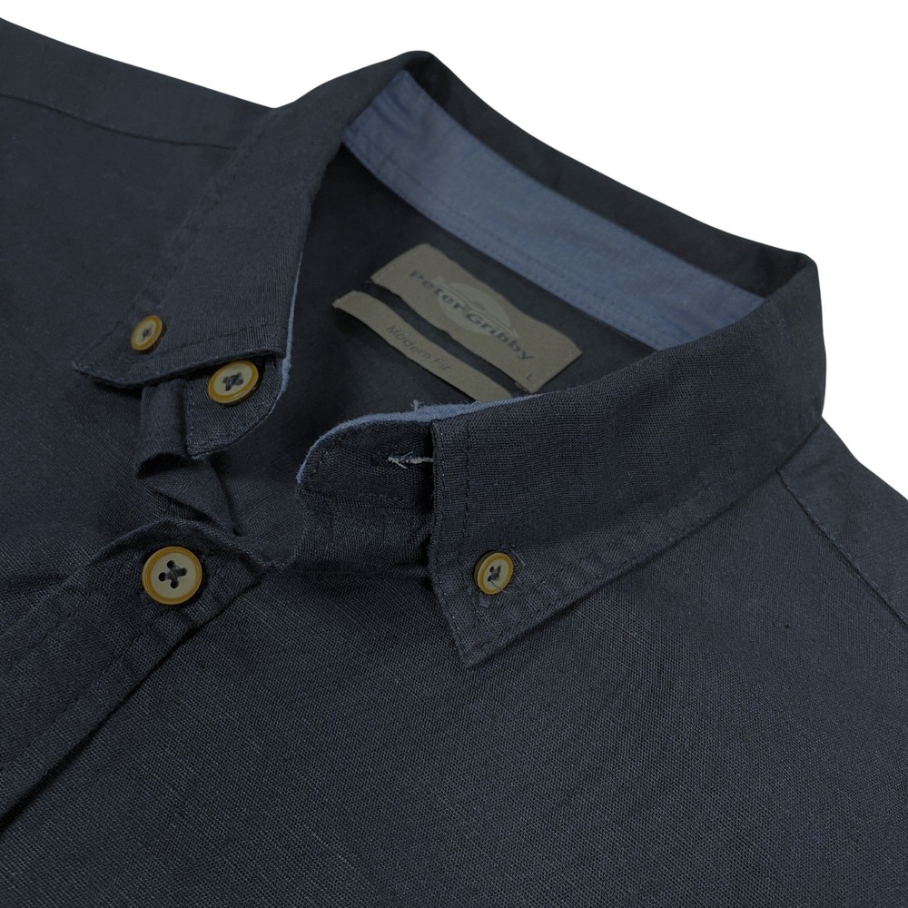 Short Sleeve Linen Rich Shirt Navy