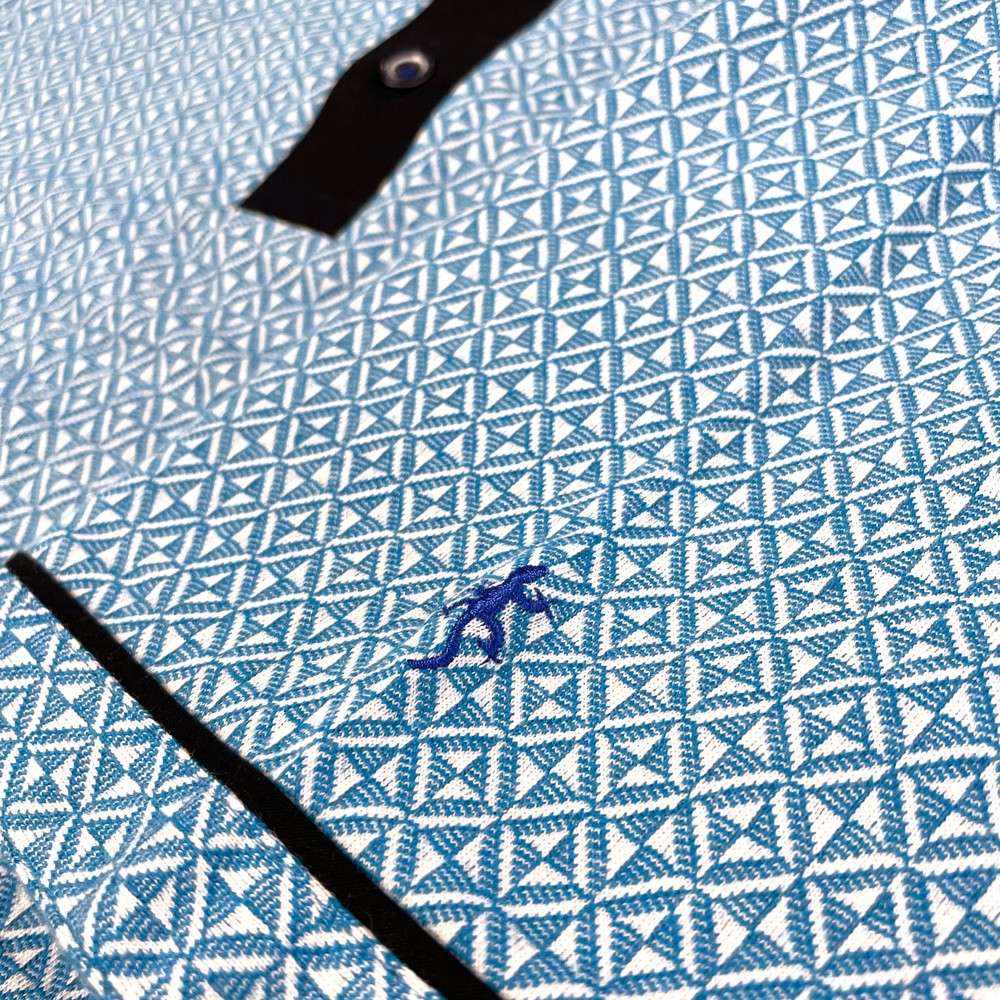 Two Colour Tile Jacquard Polo Turquoise