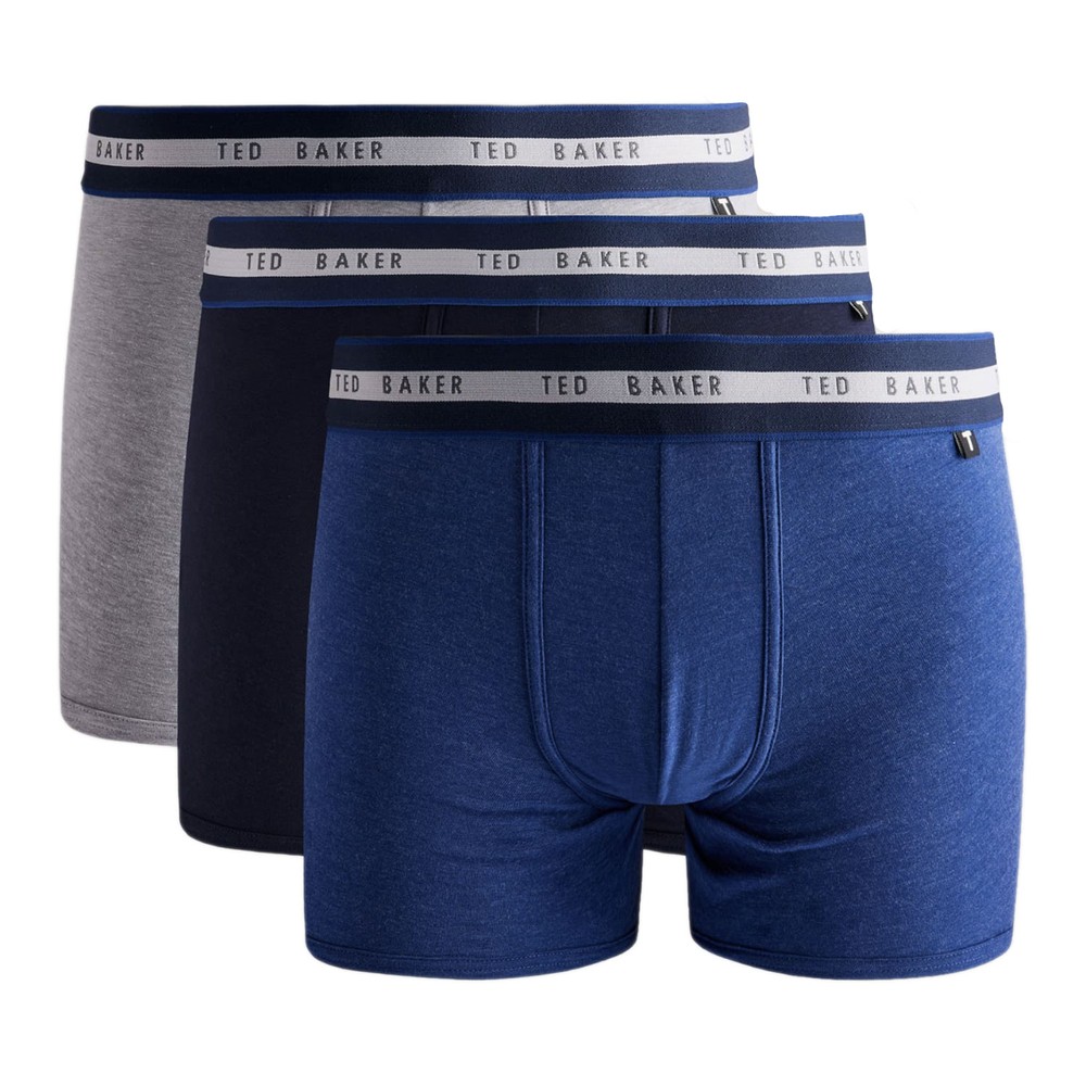 3-Pack Cotton Print Trunks Navy/Grey Heather/Estate Blue