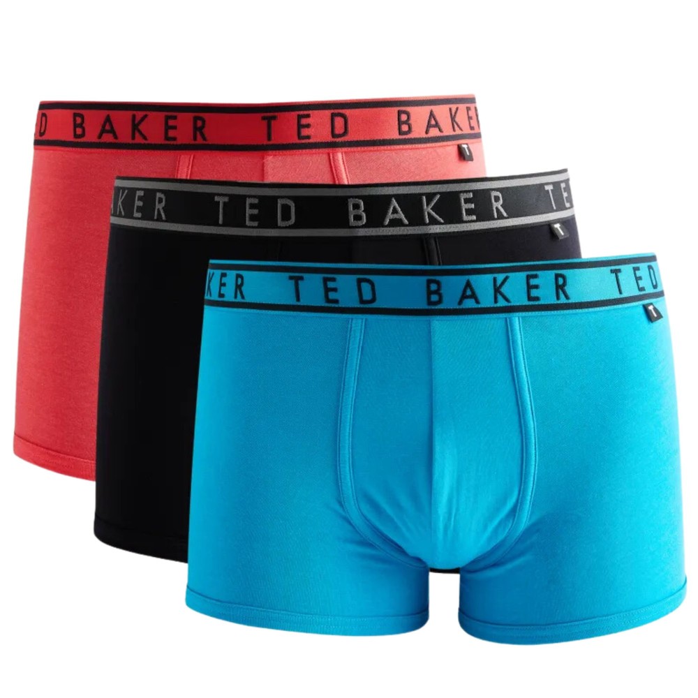 3-Pack Cotton Print Trunks Cayenne/Black/Blue Danube