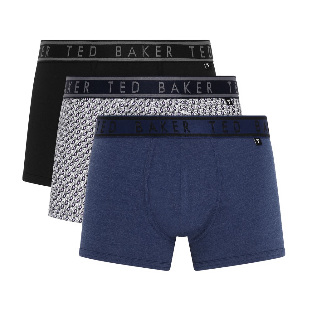 3-Pack Cotton Print Trunks Navy/Diamond Geo Navy/Blue Coral