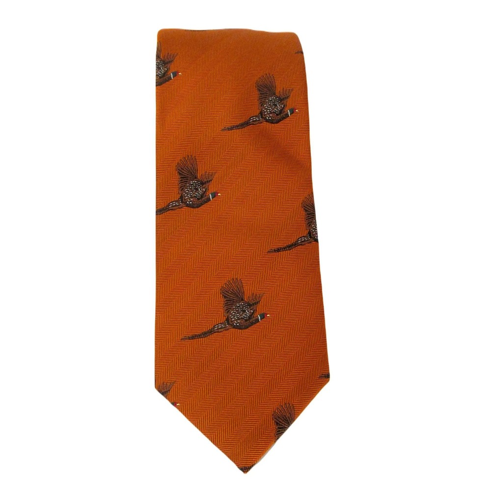 Orange Flying Pheasant Country Silk Tie by Orange Flying Pheasant