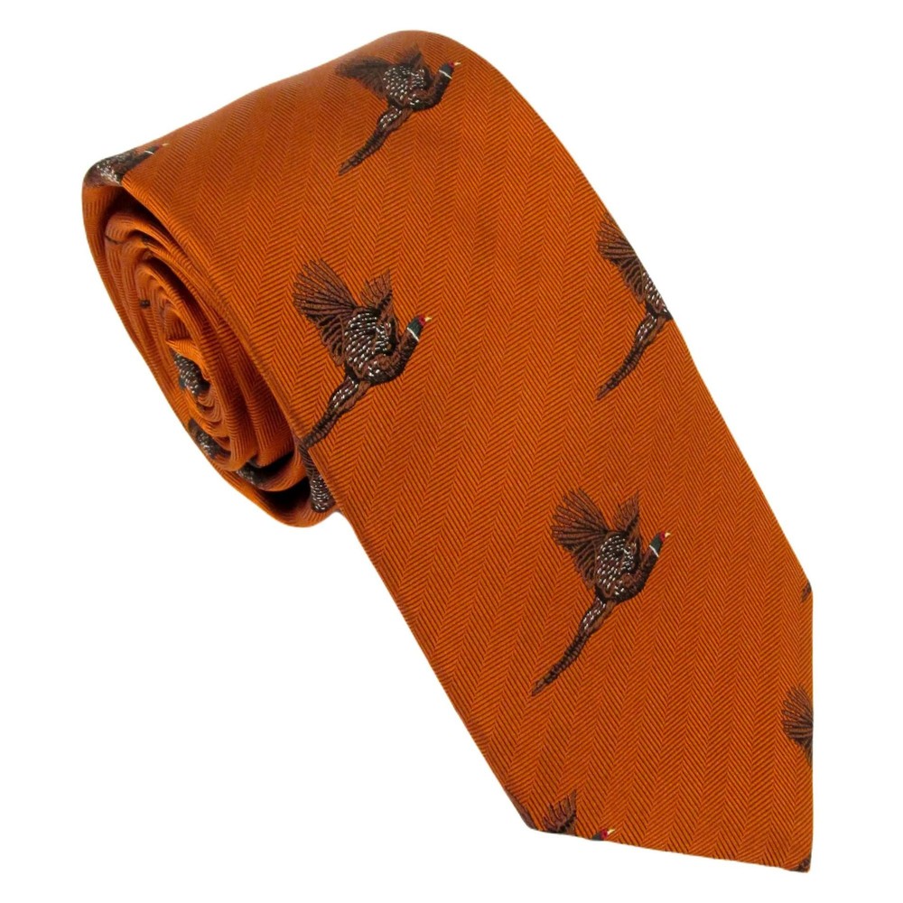 Orange Flying Pheasant Country Silk Tie by Orange Flying Pheasant