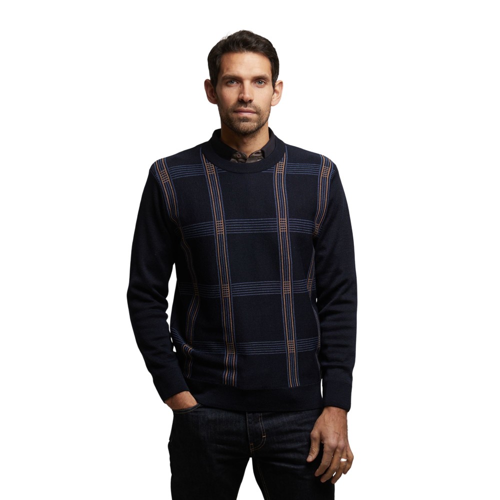 Long Sleeve Pattern Front Crew Neck Jumper Navy