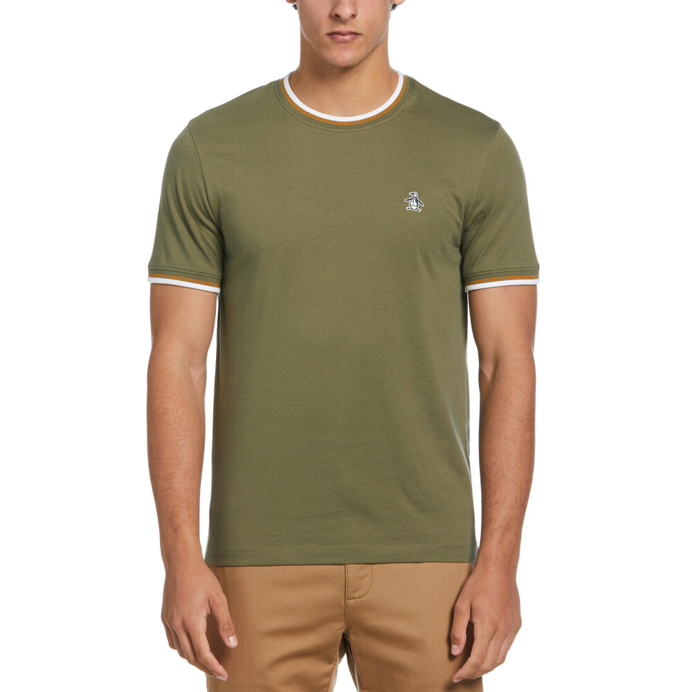 Penguin Tipped Ringer Sticker Pete T-shirt Dusty Olive