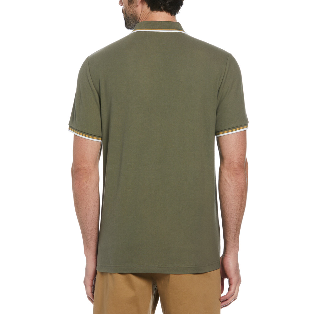 Penguin Organic Cotton Pique Short Sleeve Polo Shirt With Tipped Collar Dusty Olive