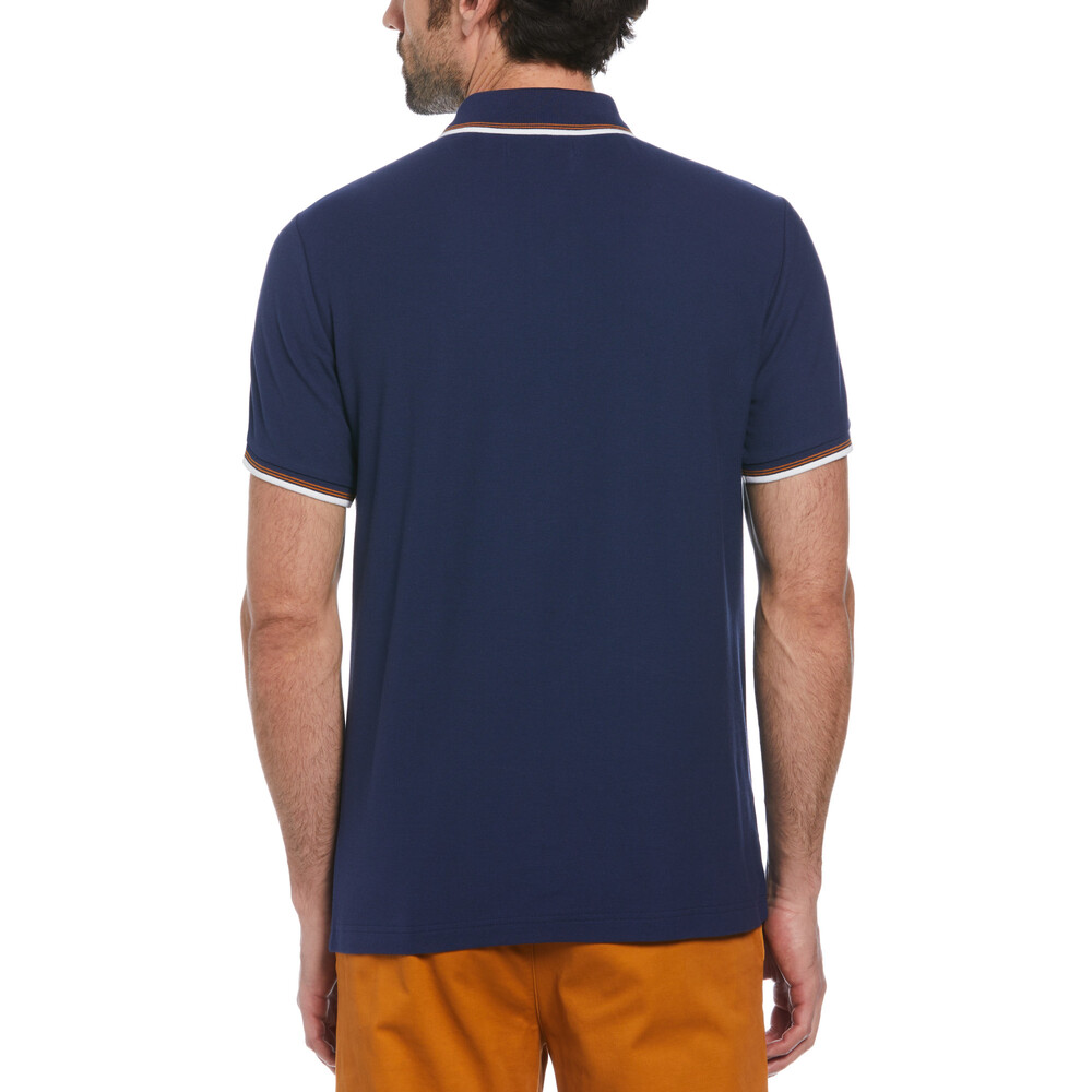 Penguin Organic Cotton Pique Short Sleeve Polo Shirt With Tipped Collar Medieval Blue