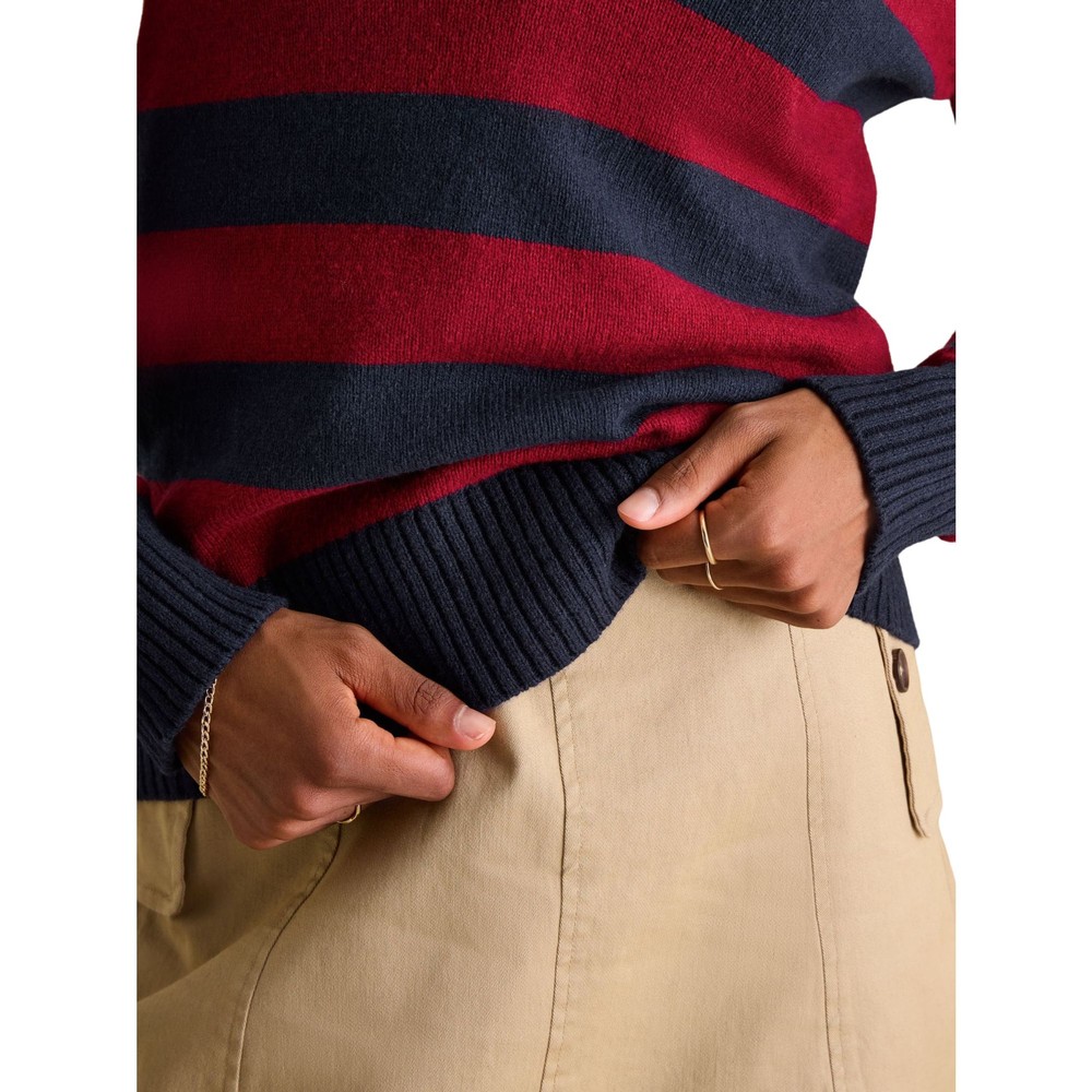 Womens Maddie Red Striped V Neck Jumper Red/Navy