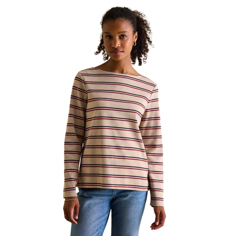 Womens New Harbour Pink & Oatmeal Striped Brenton Top Oatmeal Pink Stripe