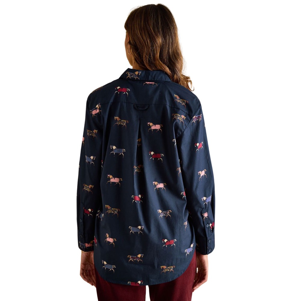 Womens Amilla Horse Cotton Shirt Navy Horses Print