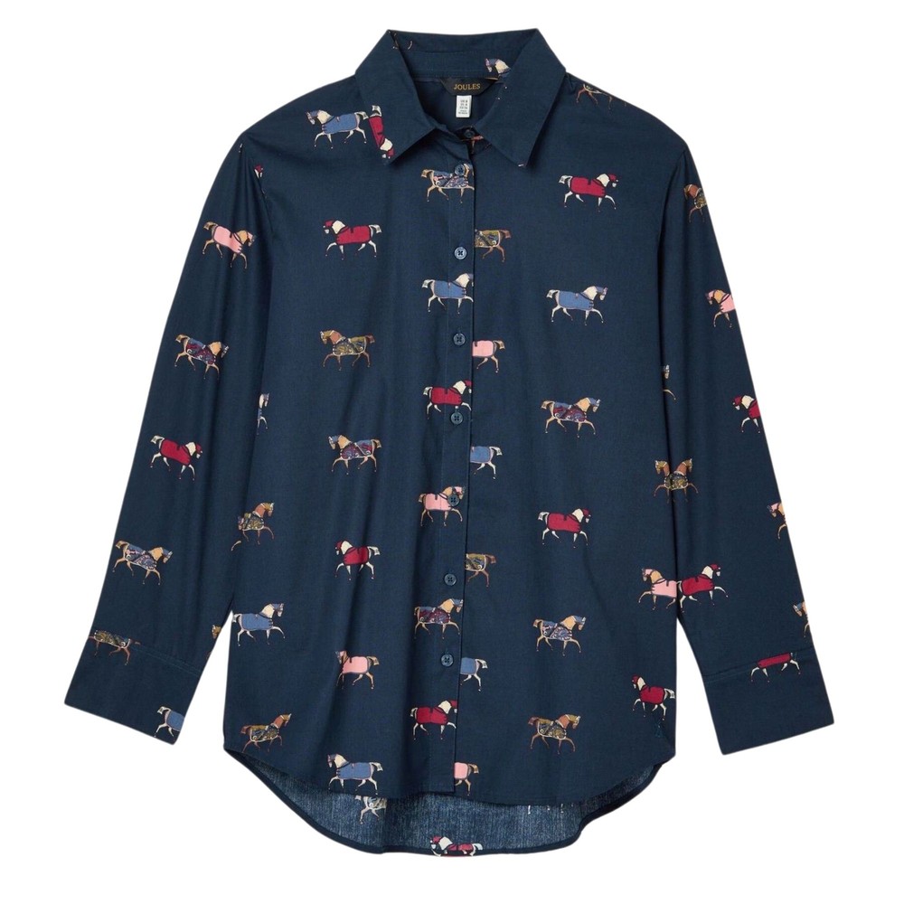Joules Womens Amilla Horse Cotton Shirt Navy Horses Print