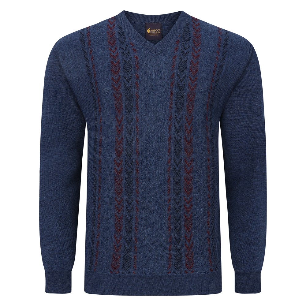 Long Sleeve Pattern Front V Neck Jumper Storm