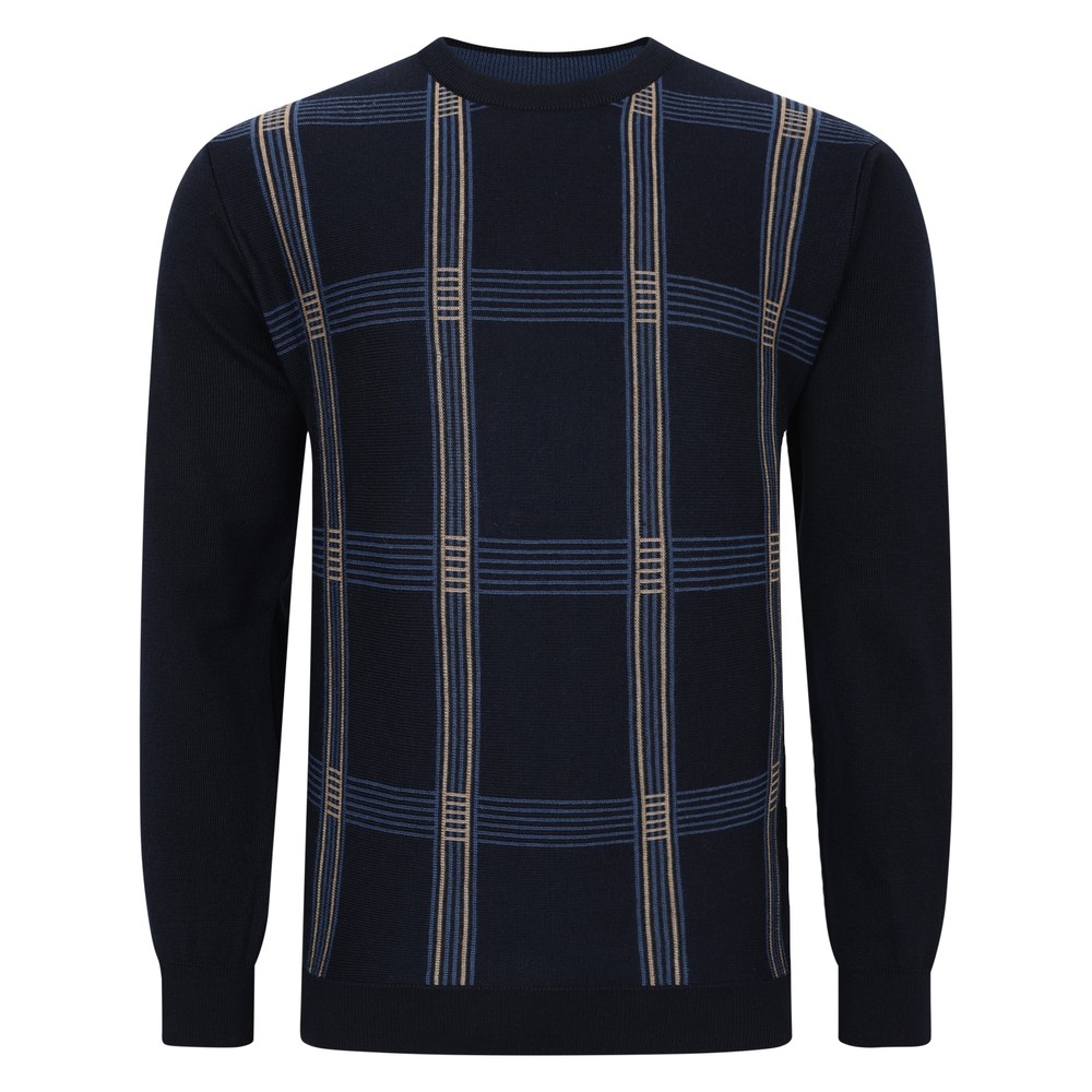 Long Sleeve Pattern Front Crew Neck Jumper Navy